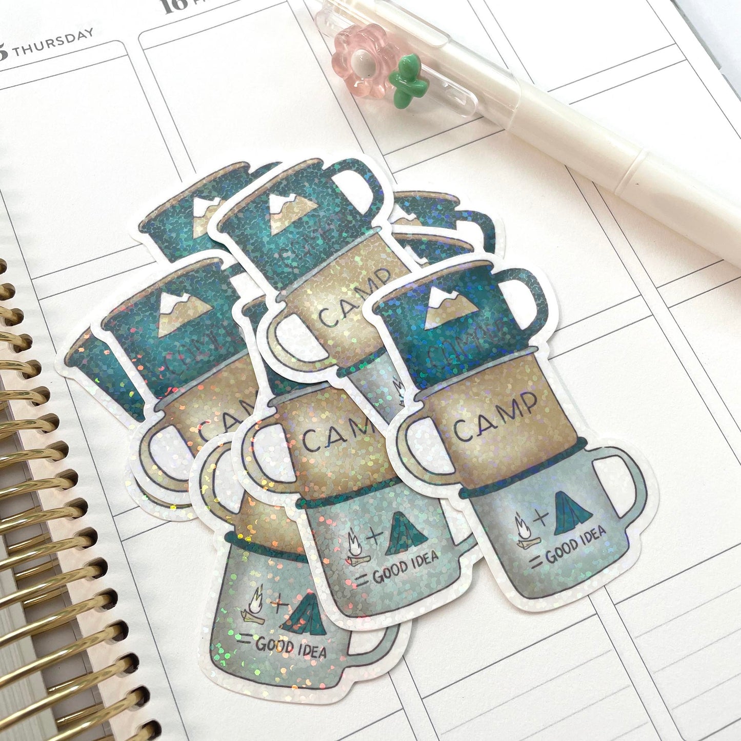 Die Cut Sticker: Camping Mugs