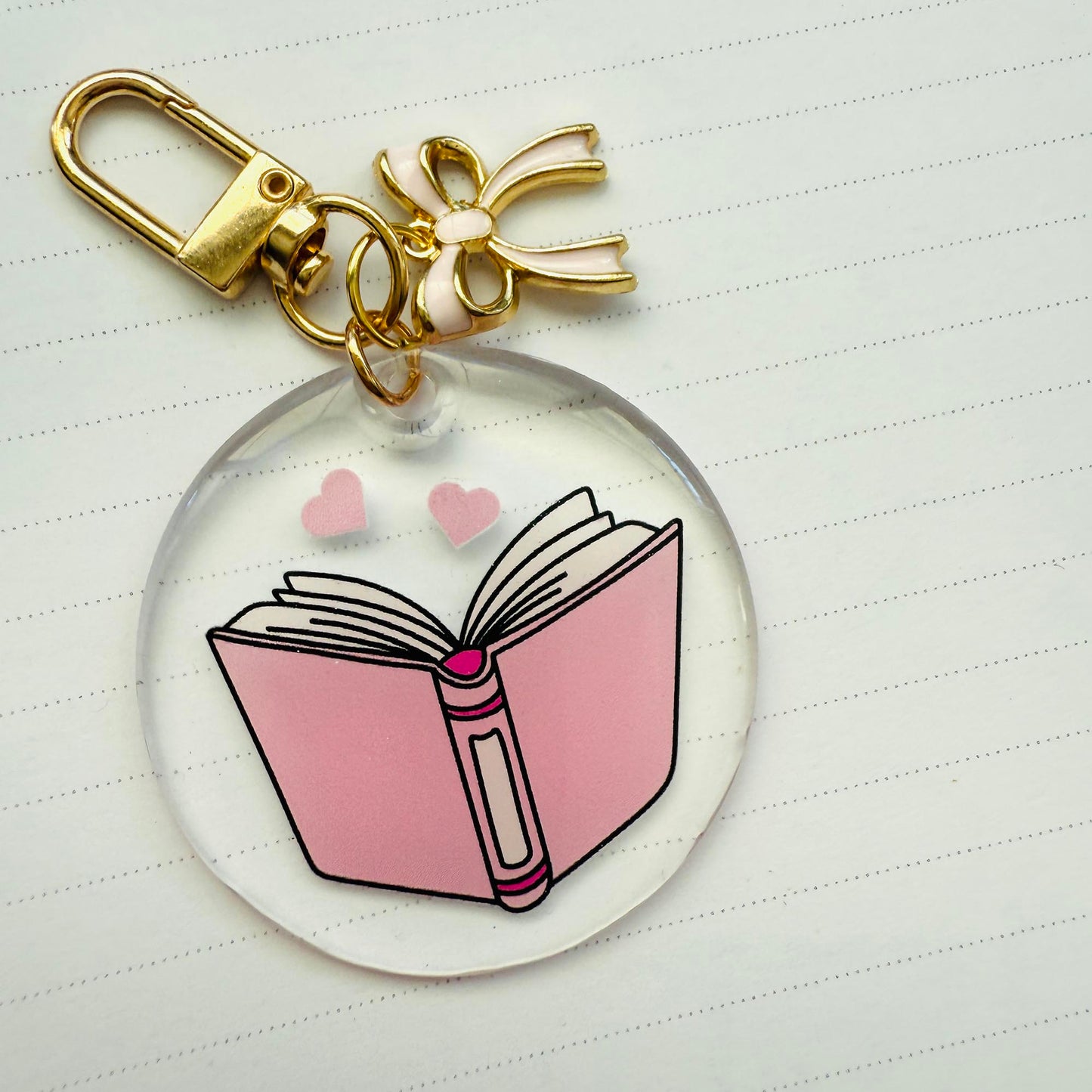 Round Keychain: Pink Reading Book