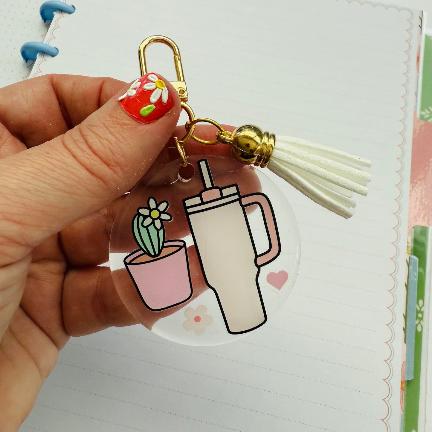Round Keychain: Water Bottle and Cactus