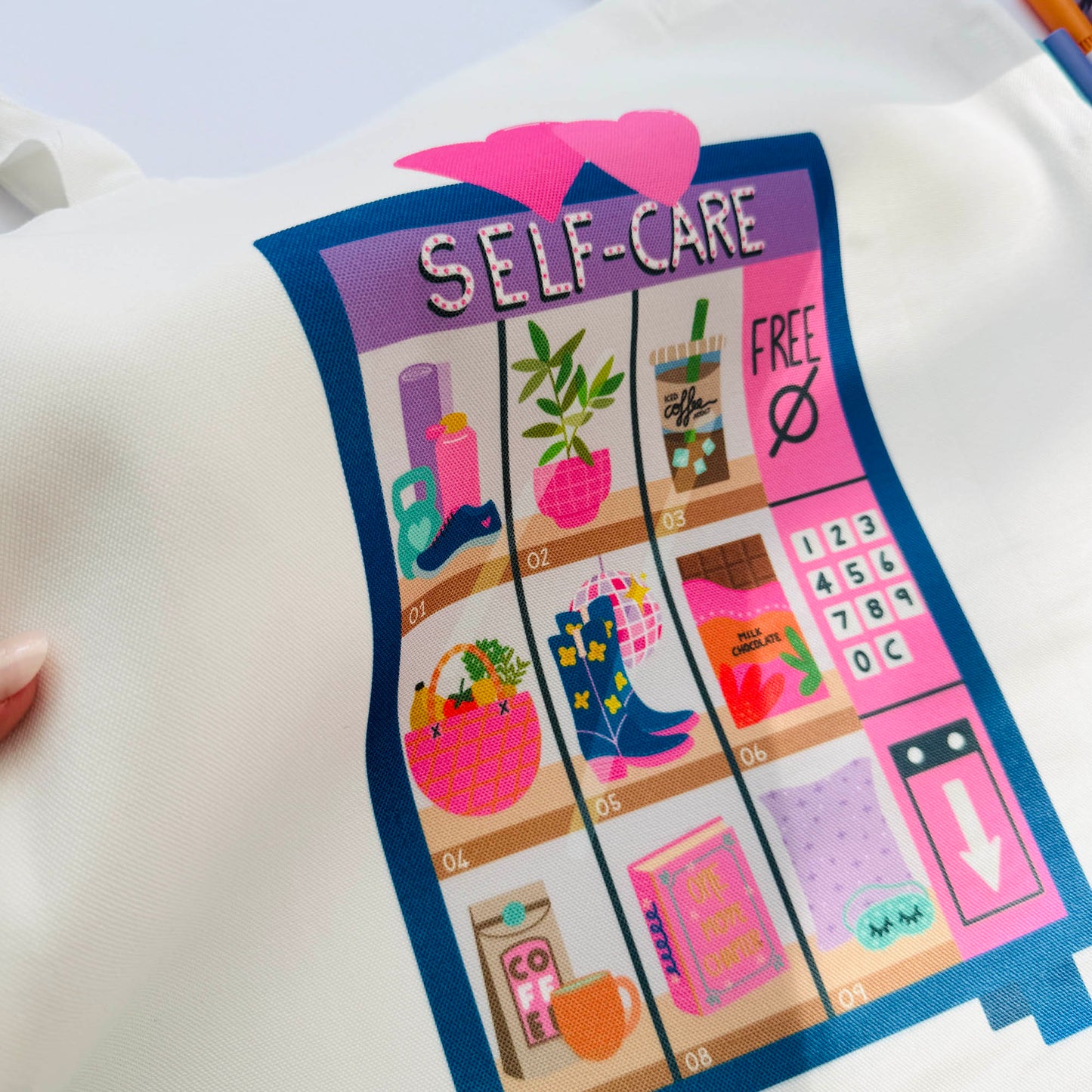 White Tote Bag: Self-Care Vending Machine