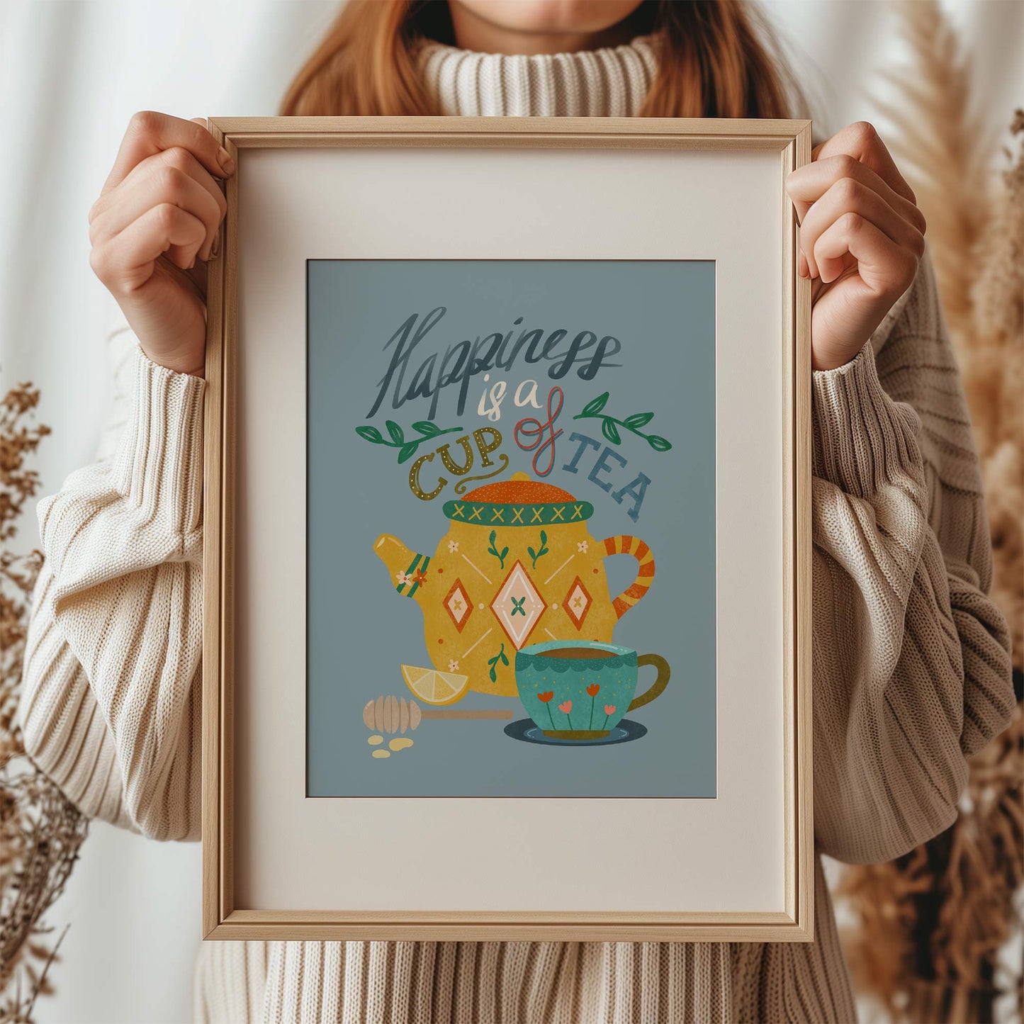 Digital Art Print: Tea Quote on Blue