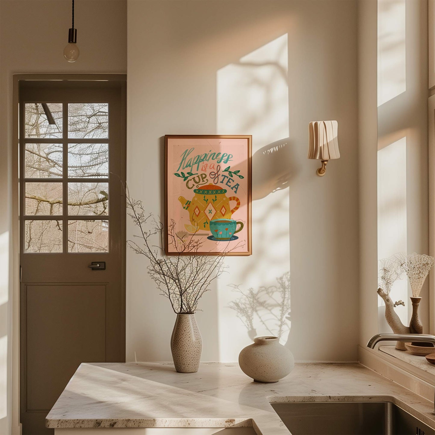 Art Print: Tea Quote on Pink