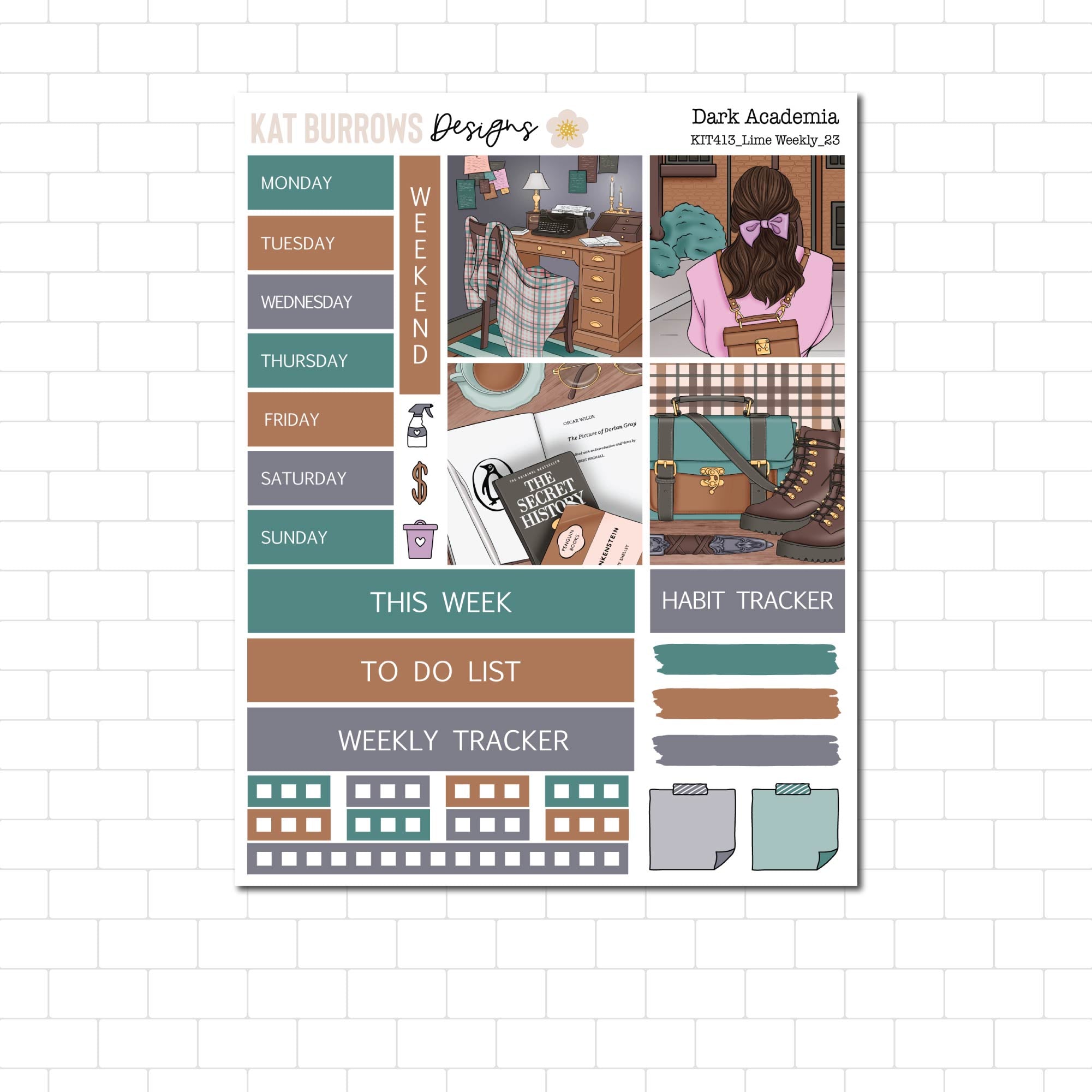 Dark Academia Lime Weekly Sticker Kit, Bookish Sticker Kit for the Lime ...