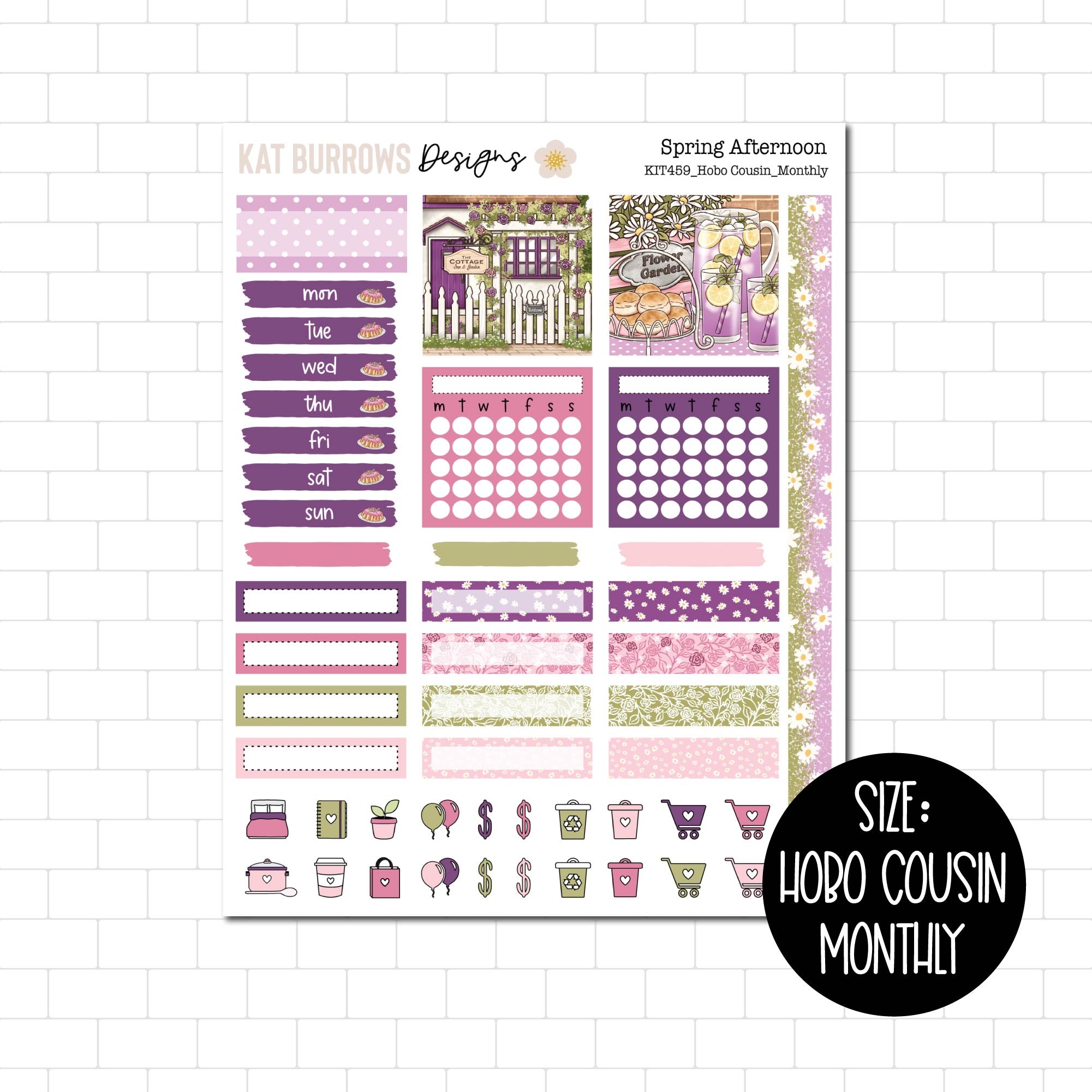 Spring Afternoon Hobonichi Cousin Monthly Sticker Kit for your Planner ...
