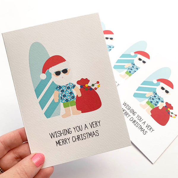 Set of 5 - Aussie Santa Greeting Cards by mumandmehandmadedesigns- An Australian Online Stationery and Card Shop