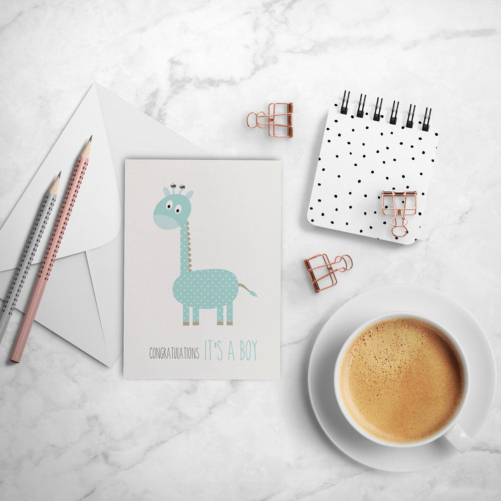 Blue Giraffe Greeting Card by mumandmehandmadedesigns- An Australian Online Stationery and Card Shop