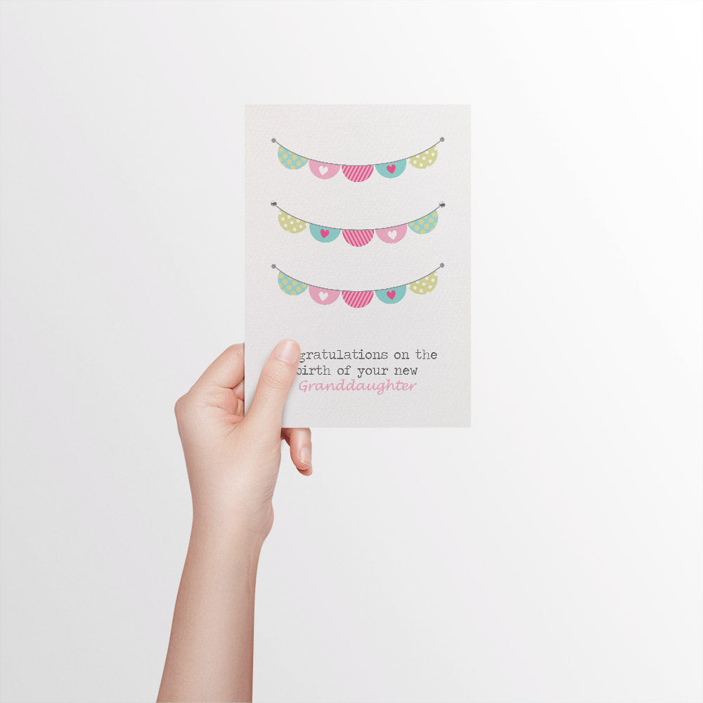 Baby Girls Bunting Greeting Card by mumandmehandmadedesigns- An Australian Online Stationery and Card Shop