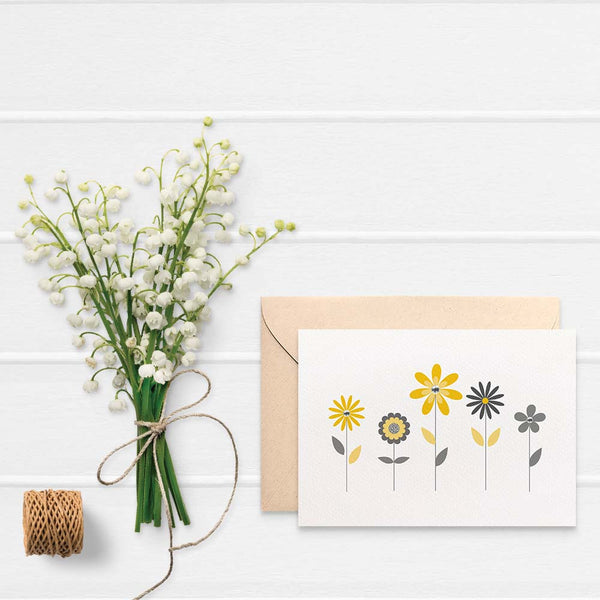 Yellow and Grey Flowers Greeting Card by mumandmehandmadedesigns- An Australian Online Stationery and Card Shop