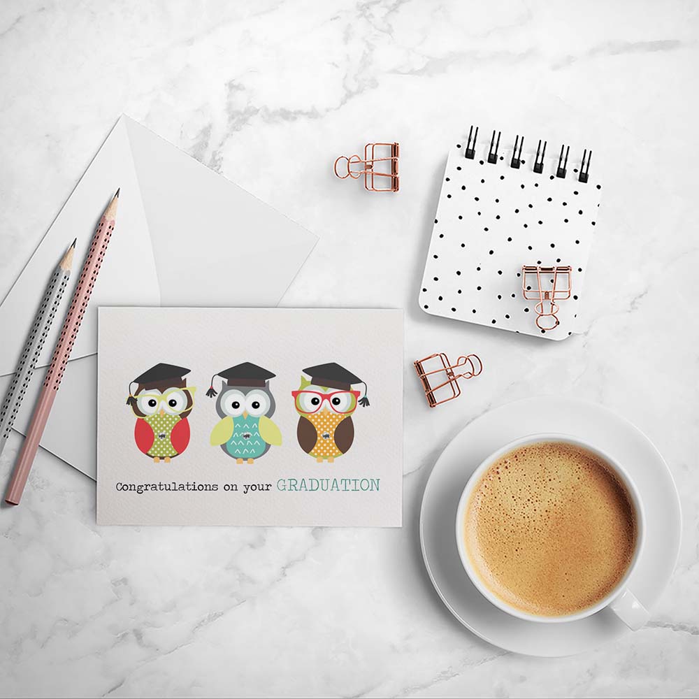 3 Graduation Owls Greeting Card by mumandmehandmadedesigns- An Australian Online Stationery and Card Shop
