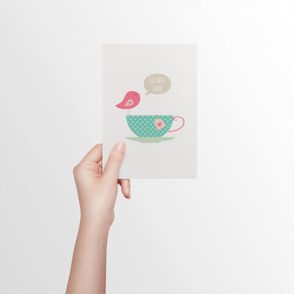Birdie on a Tea Cup Greeting Card by mumandmehandmadedesigns- An Australian Online Stationery and Card Shop