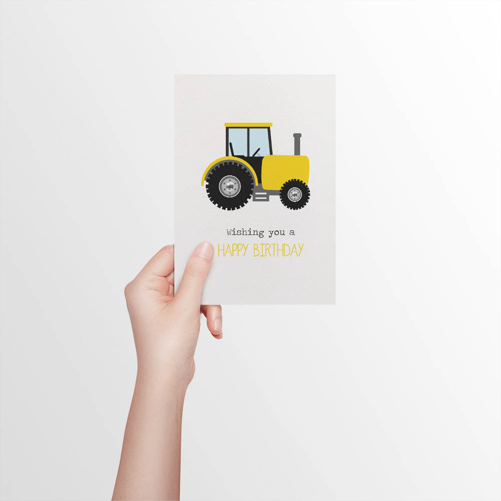 Yellow and Black Tractor Greeting Card by mumandmehandmadedesigns- An Australian Online Stationery and Card Shop