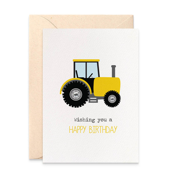 Yellow and Black Tractor Greeting Card by mumandmehandmadedesigns- An Australian Online Stationery and Card Shop