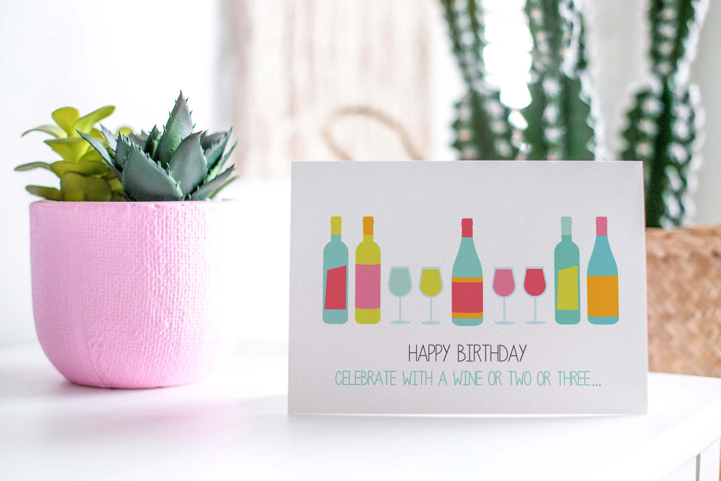 Wine Bottles and Glasses Greeting Card by mumandmehandmadedesigns- An Australian Online Stationery and Card Shop