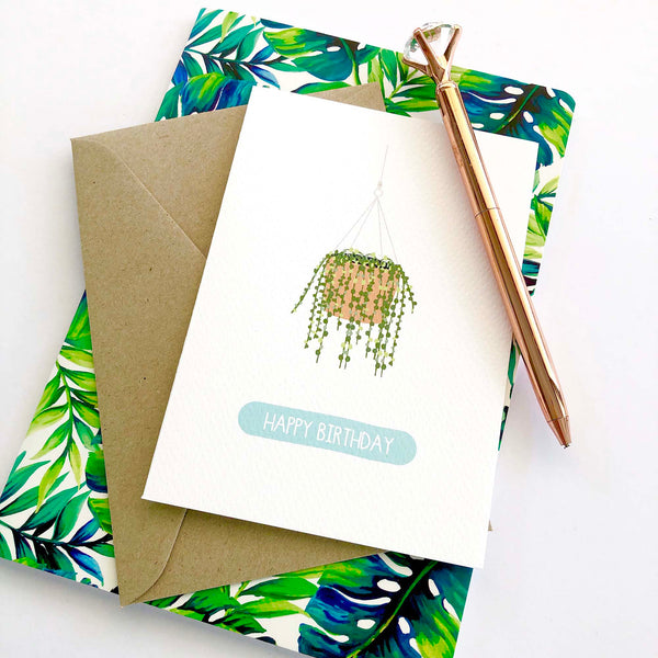 Hanging Pot Plant Greeting Card by mumandmehandmadedesigns- An Australian Online Stationery and Card Shop