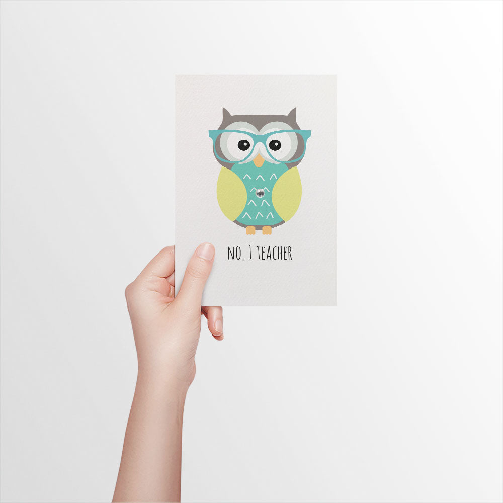 No. 1 Teacher - Owl Greeting Card by mumandmehandmadedesigns- An Australian Online Stationery and Card Shop