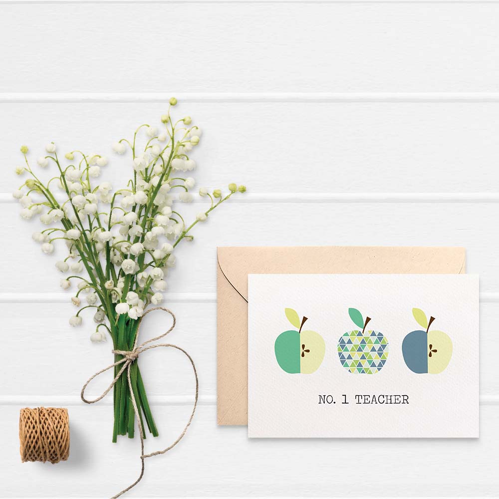 Teacher Blue Green Apples Greeting Card by mumandmehandmadedesigns- An Australian Online Stationery and Card Shop