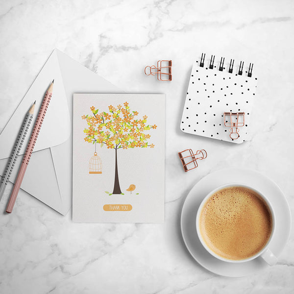 Blossom Tree with Birdcage Greeting Card by mumandmehandmadedesigns- An Australian Online Stationery and Card Shop