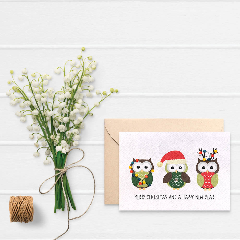 3 Christmas Owls Greeting Card by mumandmehandmadedesigns- An Australian Online Stationery and Card Shop