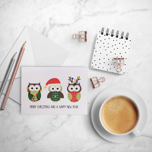 3 Christmas Owls Greeting Card by mumandmehandmadedesigns- An Australian Online Stationery and Card Shop