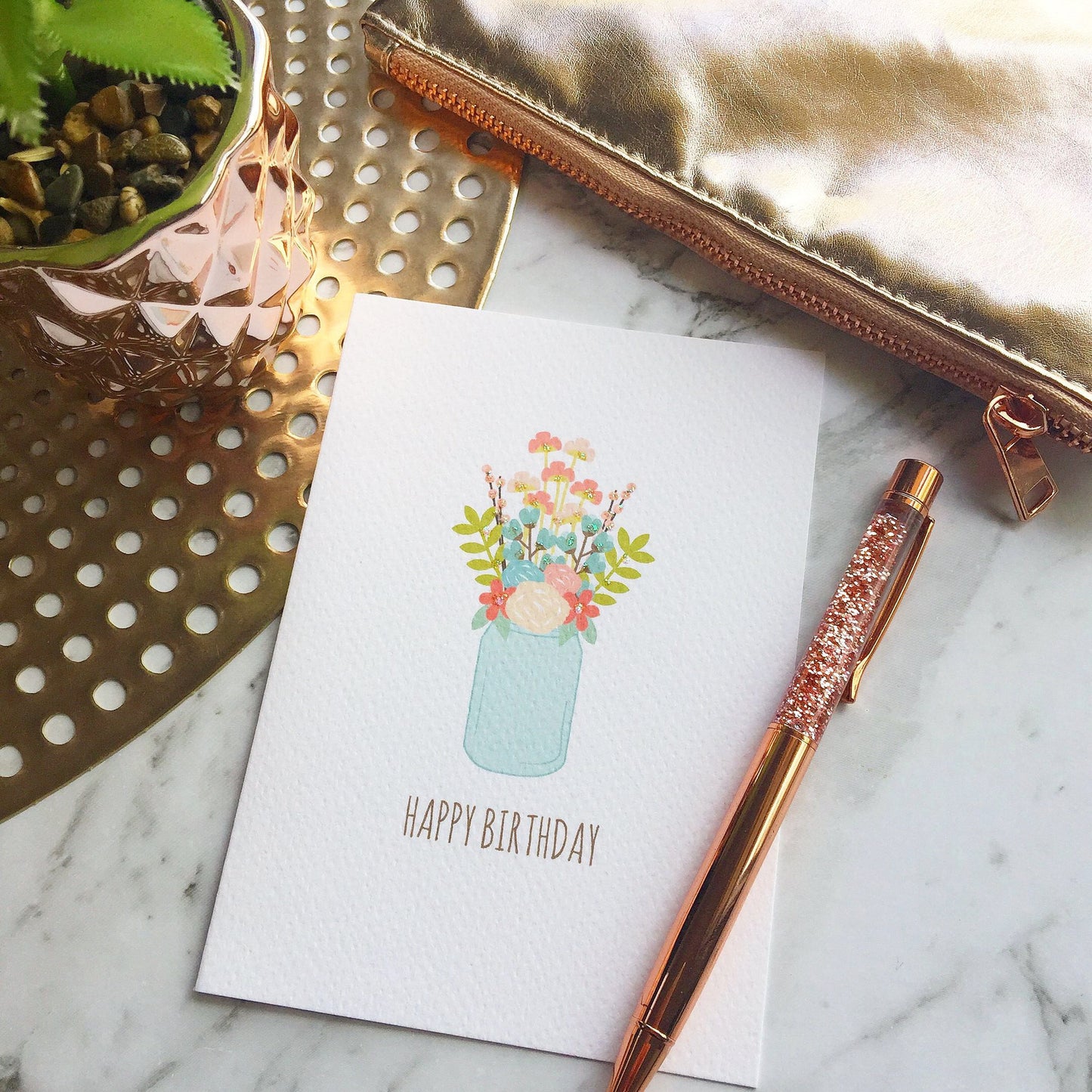 Flowers in Mason Jar Greeting Card by mumandmehandmadedesigns- An Australian Online Stationery and Card Shop