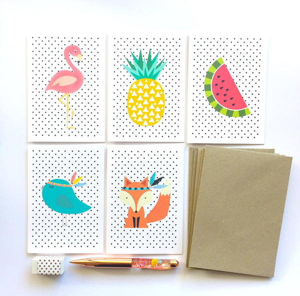 Set of 5 - Blank Spotty Greeting Cards by mumandmehandmadedesigns- An Australian Online Stationery and Card Shop