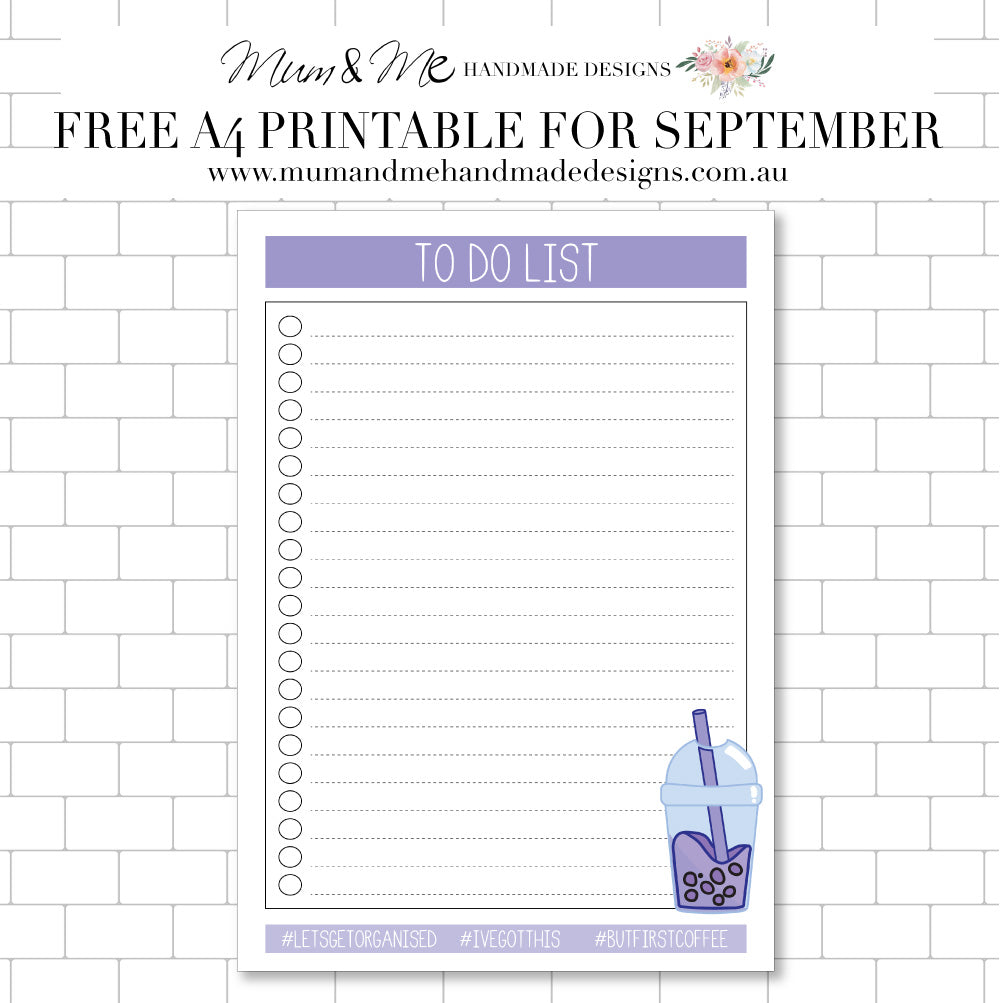 FREE PRINTABLE FOR SEPTEMBER - TO DO LIST (BUBBLE TEA)