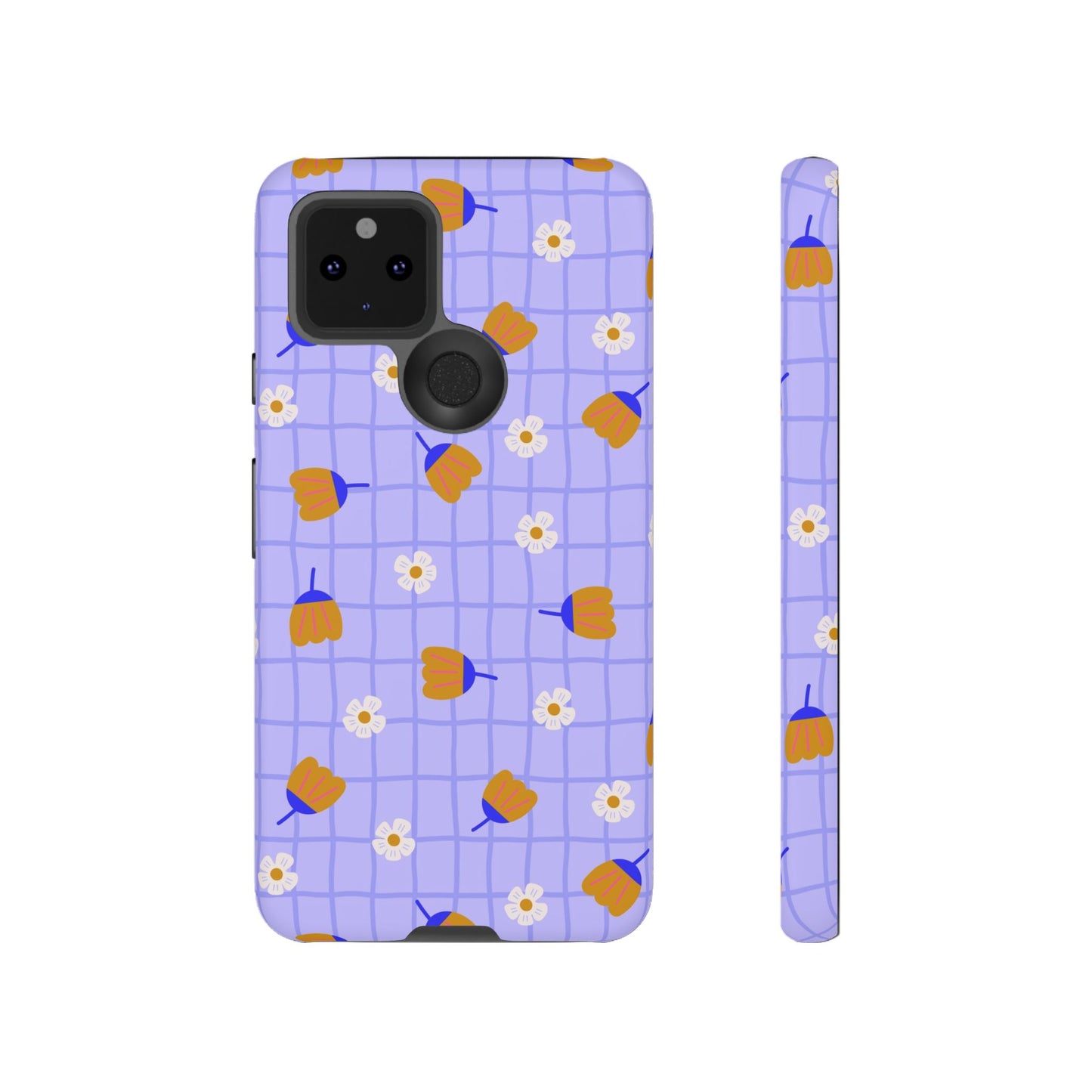 Phone Case: Flowers on Lilac Grid