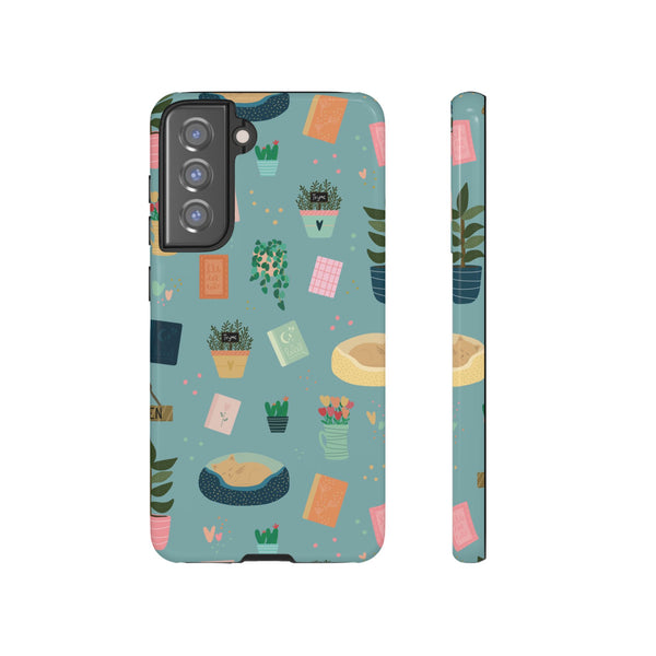 Phone Case: Book Shop Items on Blue