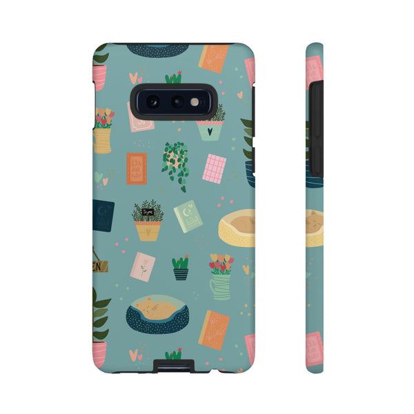 Phone Case: Book Shop Items on Blue