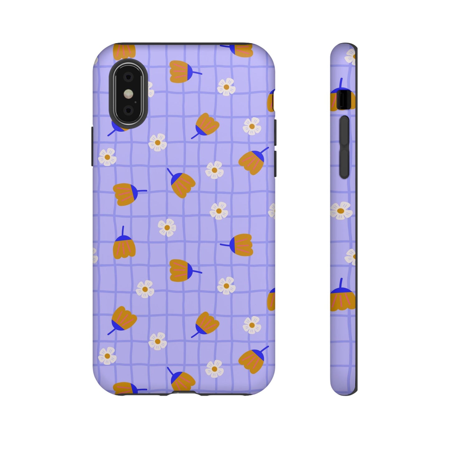Phone Case: Flowers on Lilac Grid