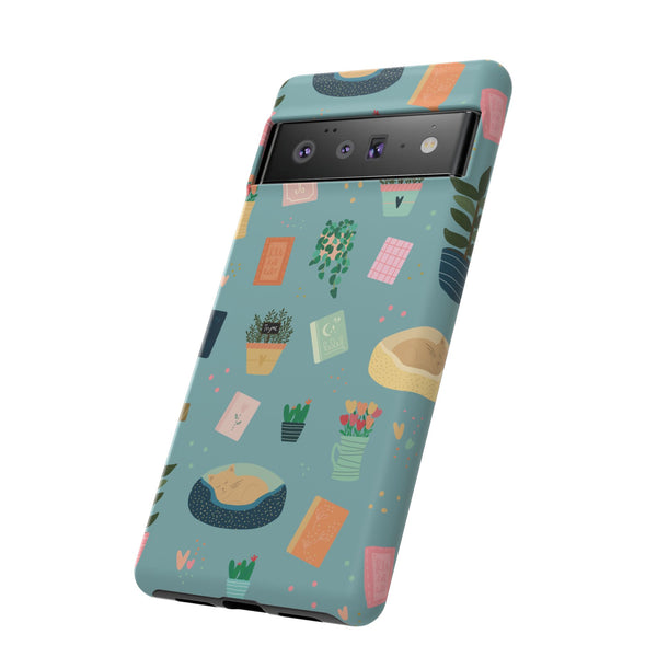 Phone Case: Book Shop Items on Blue