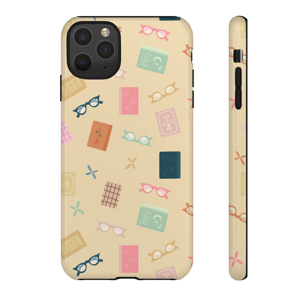 Phone Case: Books and Glasses on Yellow