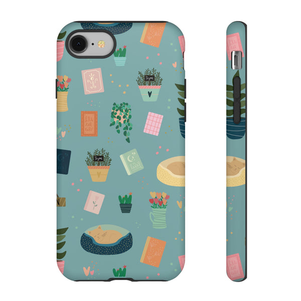 Phone Case: Book Shop Items on Blue