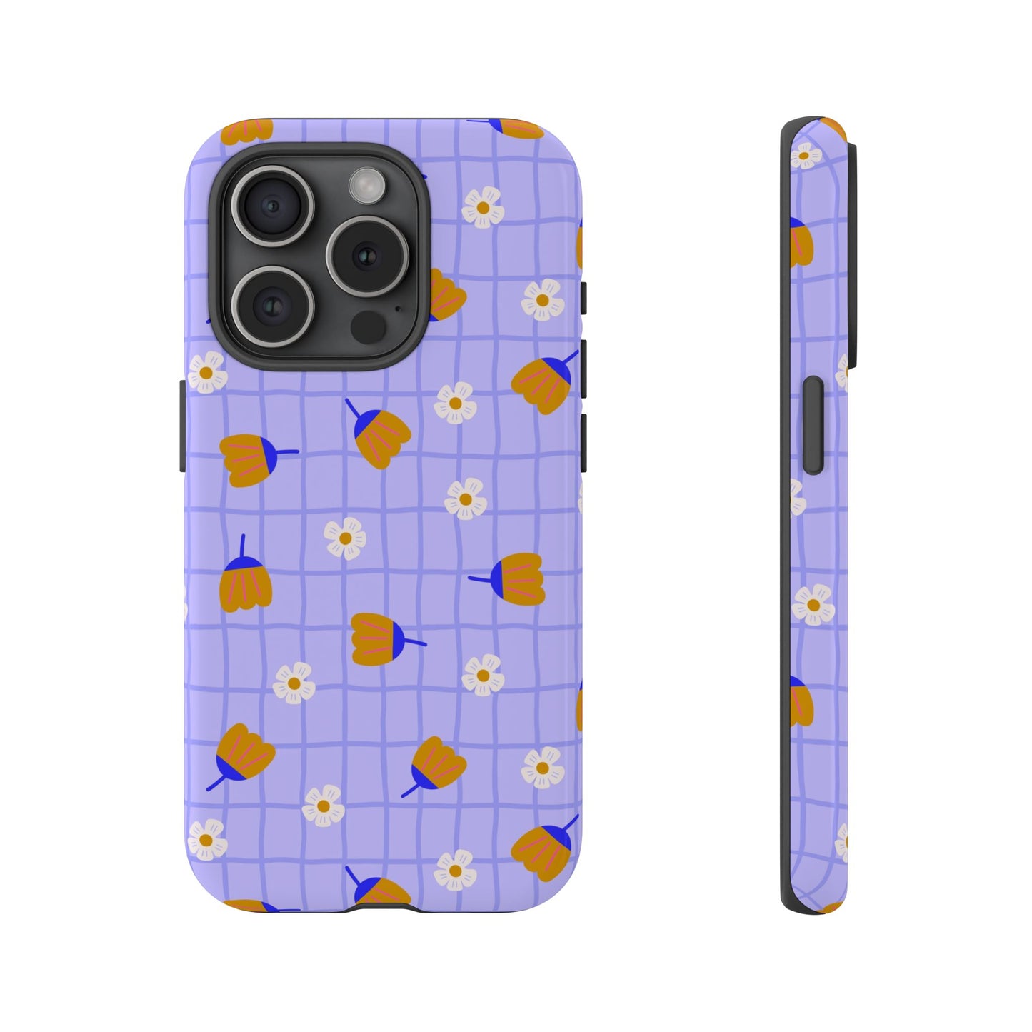 Phone Case: Flowers on Lilac Grid