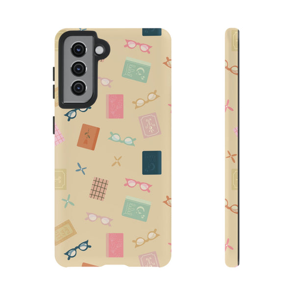 Phone Case: Books and Glasses on Yellow