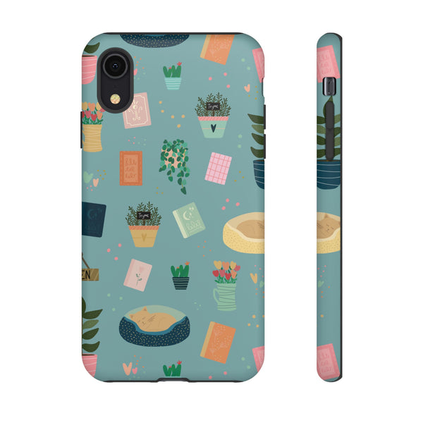 Phone Case: Book Shop Items on Blue
