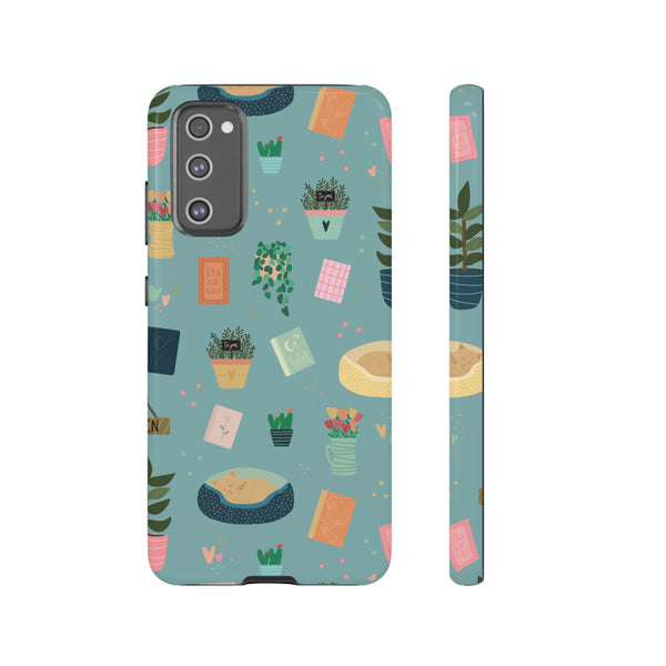 Phone Case: Book Shop Items on Blue