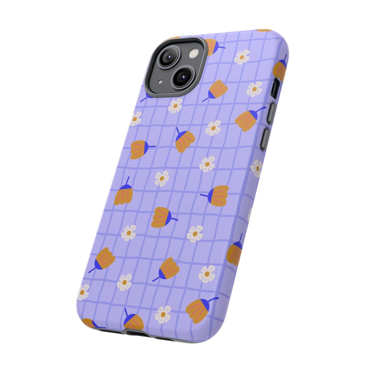 Phone Case: Flowers on Lilac Grid