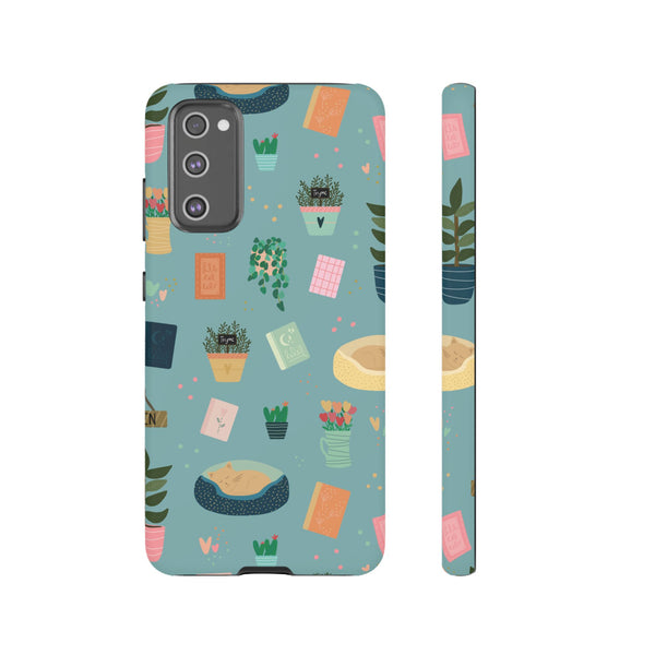 Phone Case: Book Shop Items on Blue