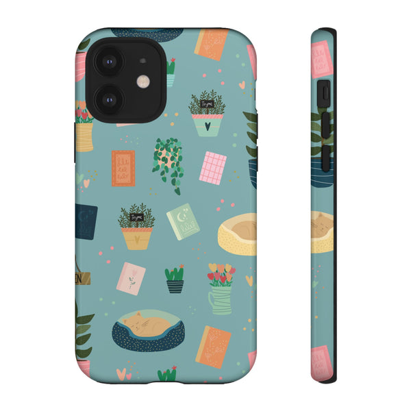 Phone Case: Book Shop Items on Blue