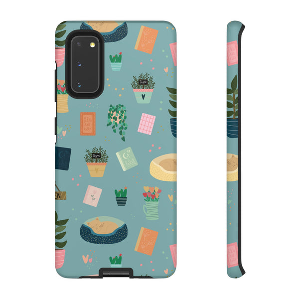 Phone Case: Book Shop Items on Blue