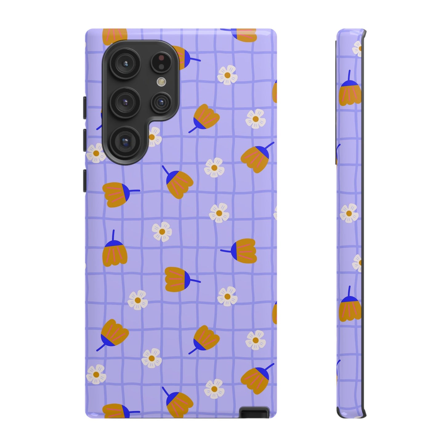 Phone Case: Flowers on Lilac Grid