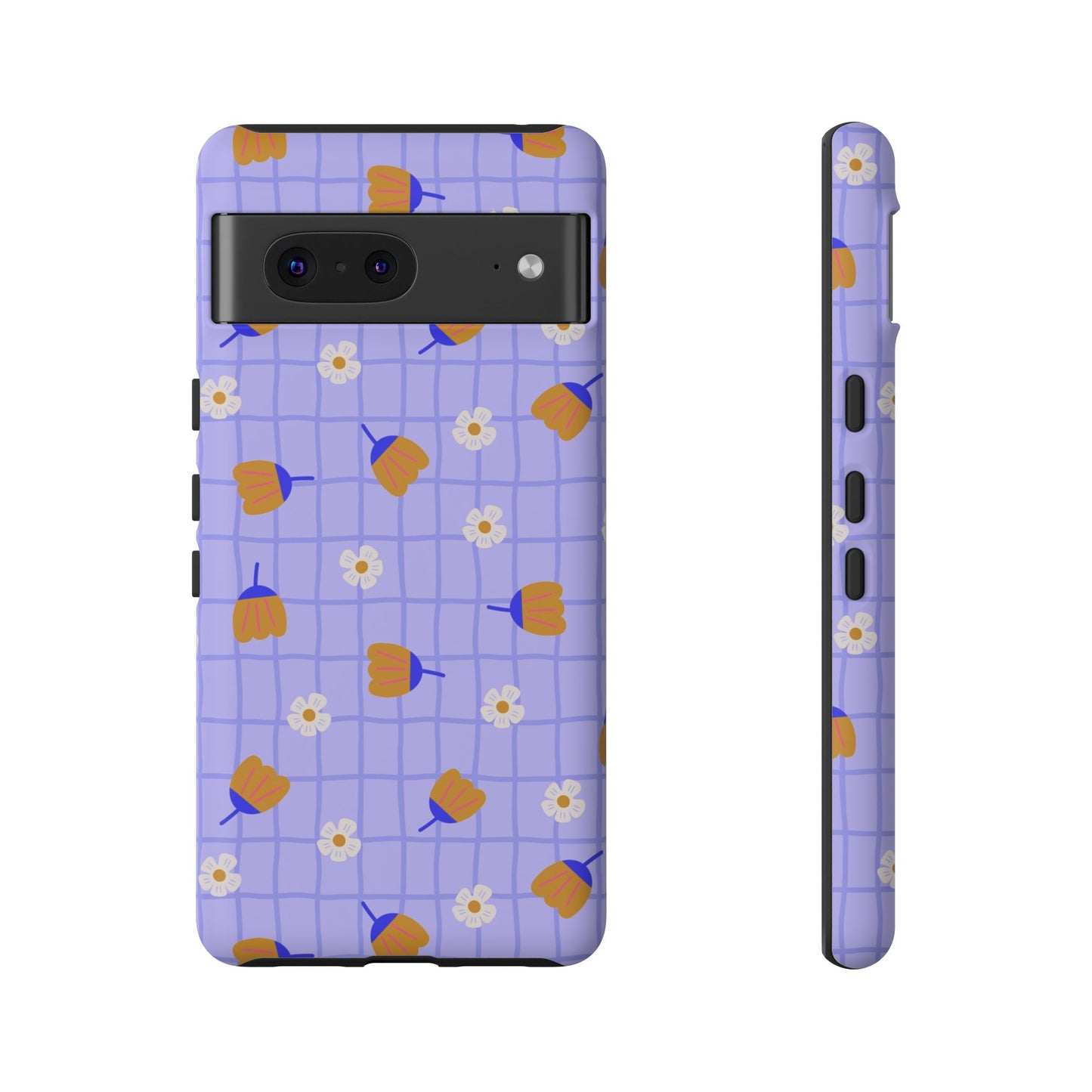 Phone Case: Flowers on Lilac Grid