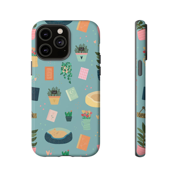 Phone Case: Book Shop Items on Blue