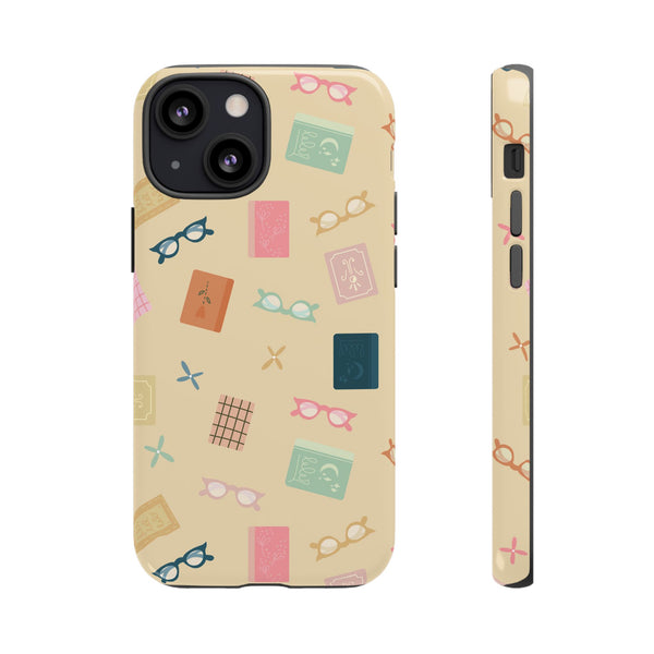 Phone Case: Books and Glasses on Yellow