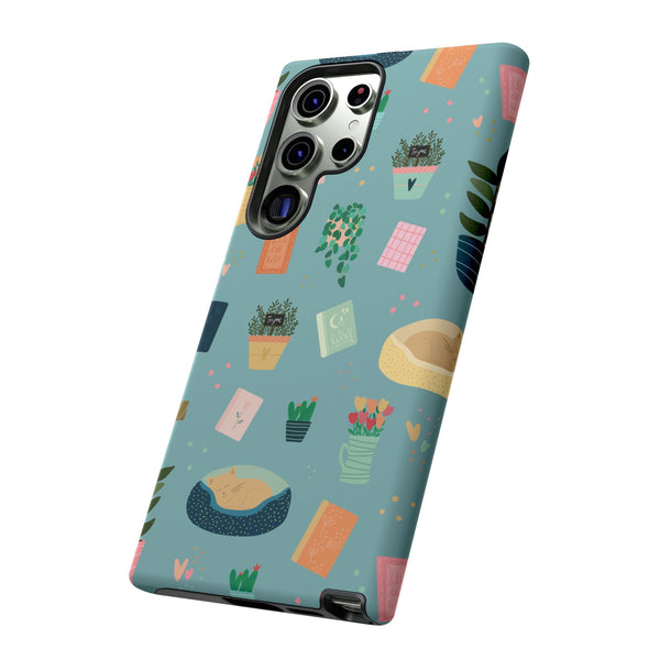 Phone Case: Book Shop Items on Blue