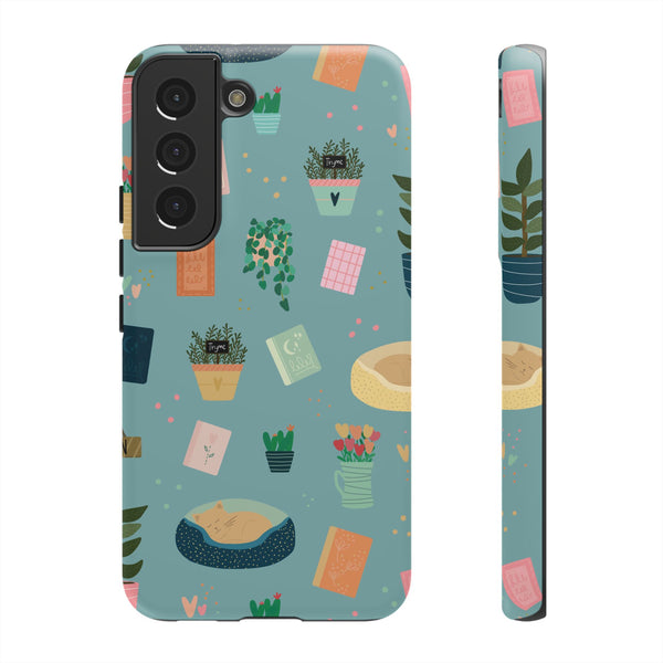 Phone Case: Book Shop Items on Blue