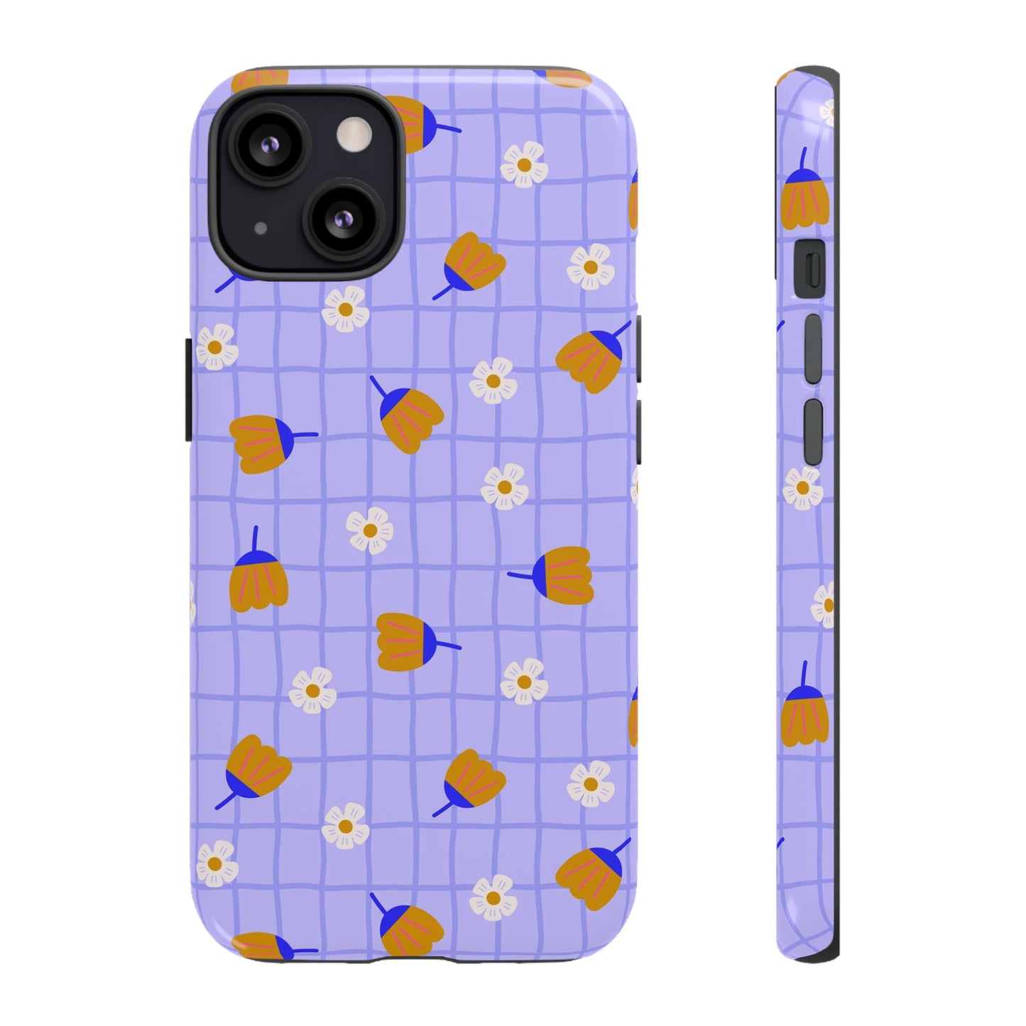Phone Case: Flowers on Lilac Grid