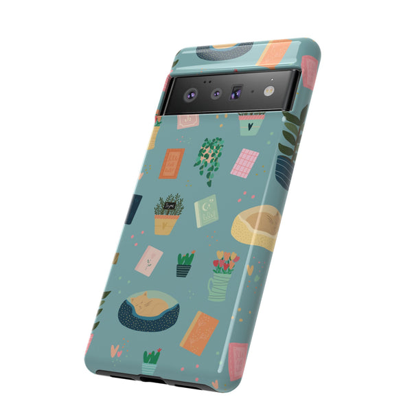 Phone Case: Book Shop Items on Blue