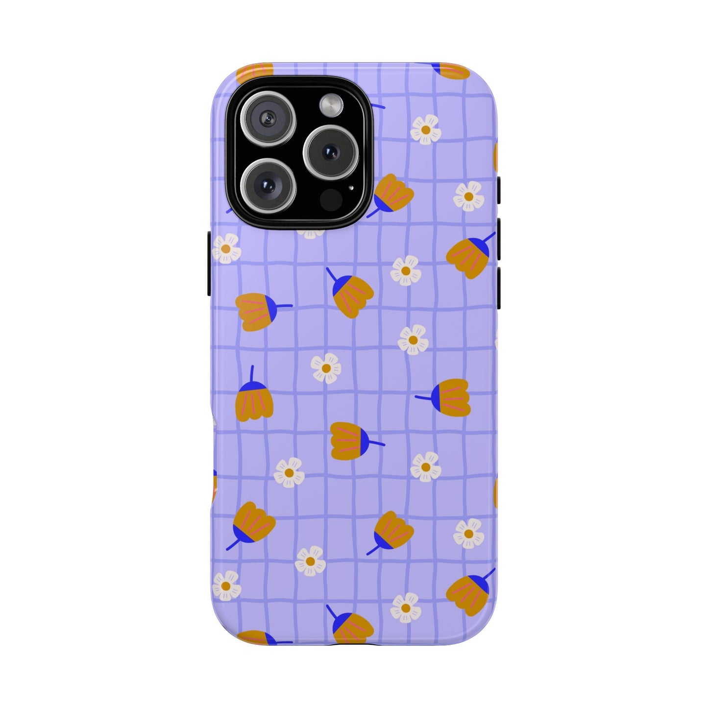 Phone Case: Flowers on Lilac Grid